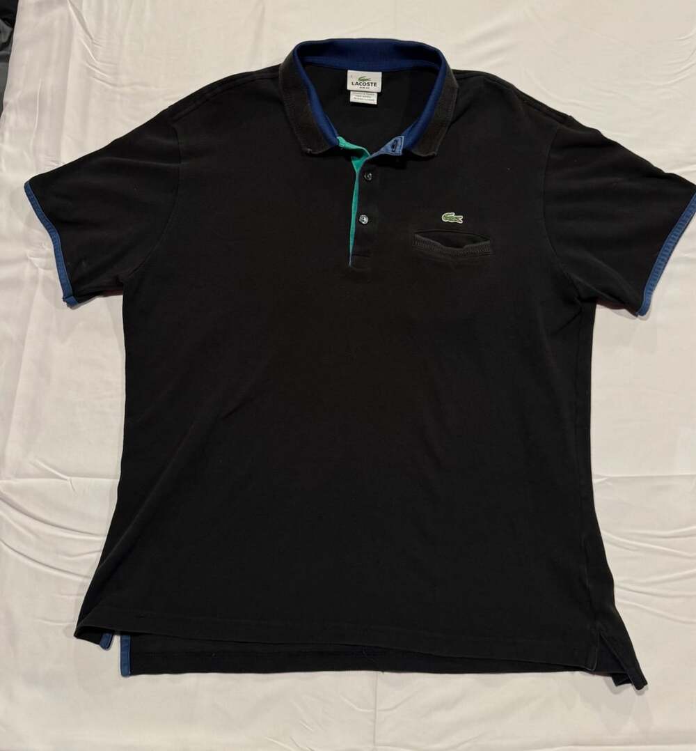 Vintage Lacoste Slim Fit Polo Shirt Size 7 Black with Contrast